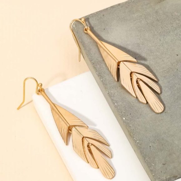 Charlotte Metallic Thin Leaf Drop Earrings - Picture 5 of 5